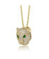 Фото #2 товара 14k Yellow Gold Plated with Emerald & Cubic Zirconia 3D Panther Head Pendant Layering Necklace