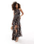 Фото #1 товара ASOS DESIGN racer neckline ruffle maxi dress with hi low hem in abstract animal print