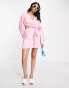 Фото #6 товара Pretty Lavish cut out wrap shirt mini dress in pink