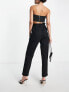 ASOS DESIGN Tall ponte peg trouser with paperbag tie waist in black