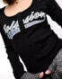 COLLUSION long sleeve ribbed black graphic top in black