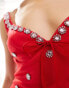 ASOS DESIGN sweetheart neckline structured mini dress with all over embellishment in red Красный, 32 - фото #4