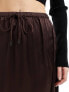 River Island satin midi skirt with lace trim in brown