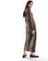 Фото #8 товара Pieces wide sleeve wrap midi dress in leopard print