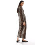 Фото #4 товара Pieces wide sleeve wrap midi dress in leopard print