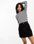 Vila lettuce edge long sleeved ribbed top in black stripe