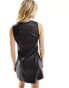 Фото #2 товара New Look faux leather pearl button through pinny mini dress in black