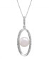 Фото #1 товара Macy's cultured Freshwater Pearl (8mm) & Diamond (1/10 ct. tw.) Oval Pendant in Sterling Silver