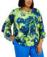 ფოტო #1 პროდუქტის Plus Size Printed Ruffle-Sleeve Top