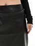 River Island Plus faux leather wrap skirt with gold trim in black