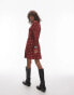 Topshop long sleeve slash neck mini dress in rust floral Красный, 34 - фото #3