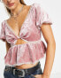 Фото #4 товара Reclaimed Vintage velvet top with lace trims in rose pink