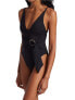 Jonathan Simkhai 299572 Women's Niya Deep V Neck One Piece Swimsuit, Black, M