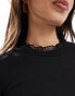 ONLY long sleeve ribbed lace trim top in black