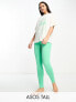 ASOS DESIGN Tall exclusive flower placement oversized tee & legging pyjama set in cream & green