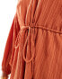 Фото #2 товара ASOS DESIGN raglan sleeve belt detail crinkle maxi dress in rust