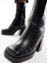 ASOS DESIGN Wide Fit Rover heeled leather boots in black