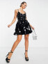 ASOS DESIGN embellished mini corset prom with oversized disc sequin in black