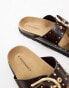 Stradivarius two strap sandal with stud detail in brown