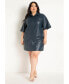 ფოტო #2 პროდუქტის Plus Size Boxy Faux Leather Shirt Dress