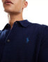 Polo Ralph Lauren icon logo short sleeve button through cotton blend knit shirt in navy