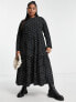 Фото #3 товара ASOS DESIGN Curve long sleeve tiered smock midi dress in black base beige spot