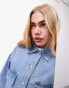 ASOS EDITION denim super oversized shacket with pockets in mid blue