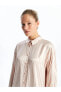 LCW Modest Çizgili Oversize Saten Kadın Gömlek Tunik
