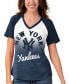 Фото #1 товара Women's Navy, White New York Yankees Shortstop Ombre Raglan V-Neck T-shirt