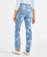 Фото #2 товара Petite Tulip Printed High Rise Natural Straight Jeans, Created for Macy's