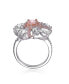 Sterling Silver White Gold and Rose Gold Plated Morganite Cushion with Pink and Clear Cubic Zirconia Cluster Ring