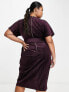 Фото #3 товара Closet London Plus kimono sleeve velvet midi dress with wrap tie in plum