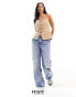 Stradivarius Petite wide leg dad jean with rips in medium wash blue