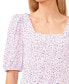 Фото #2 товара Women's Floral Print Square Neck Puff-Sleeve Knit Top