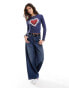 Фото #8 товара Miss Selfridge heart graphic tee with long sleeve in navy