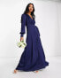 Фото #4 товара TFNC Bridesmaid long sleeve satin maxi dress in navy blue