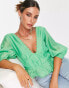 Фото #1 товара ASOS DESIGN elastic waist blouse with peplum hem & button detail in green