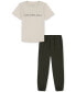 Toddler Boys Short-Sleeve Ribbed Jersey T-Shirt & Poplin Jogger Pants, 2 Piece Set