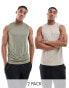 Фото #1 товара ASOS 4505 Icon training sleeveless t-shirt with quick dry 2 pack in beige and khaki