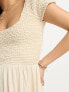 Фото #3 товара ASOS DESIGN Petite scoop neck cap sleeve crinkle shirred mini dress in sand