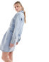 Dr Denim Teegan long sleeve relaxed fit mini denim dress in stream light worn wash