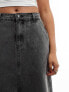 Vila denim maxi skirt with front split in dark grey wash