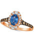 ფოტო #1 პროდუქტის Cornflower Ceylon Blue Sapphire (5/8 ct. t.w.) & Diamond (1/2 ct. t.w.) Oval Halo Ring in 14k Rose Gold