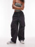 Topshop super oversized cotton parachute cargo pants in charcoal