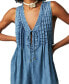 Фото #3 товара Women's Webster Pleated Sleeveless Cotton Denim Romper