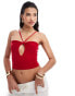 Missyempire cut out halterneck crop top in red