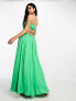 Фото #4 товара ASOS DESIGN ruched bandeau washed satin maxi dress with tie detail in green