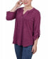 Women's 3/4 Roll Tab Sleeve Y-Neck Top