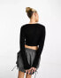 JJXX Feline ribbed crop top in black