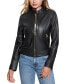 Women's Quilted-Shoulder Leather Moto Coat